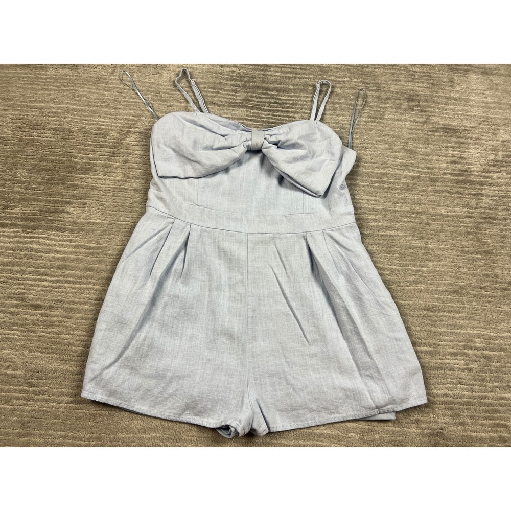 Altar'd State Romper Women XL Light Blue Linen Blend Bow Front Sleeveless FR239L